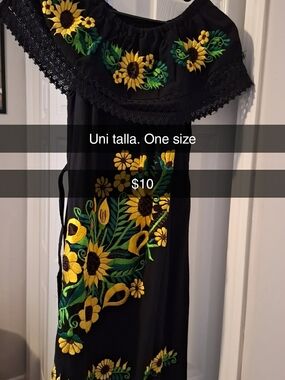 Black Floral Embroidered Off-Shoulder Dress - One Size